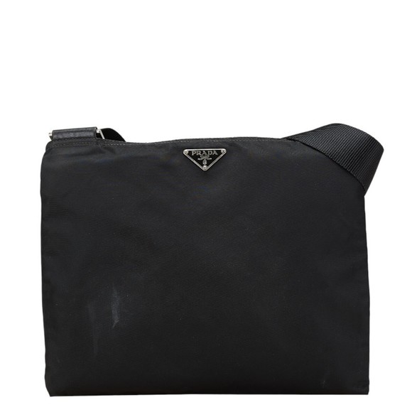 Prada Triangle Plate Shoulder Bag Black Nylon Women's PRADA - Picture 1 of 10
